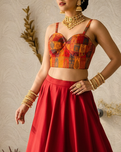 Peach Heavy Mirror Work Blouse - Readymade Saree Blouse