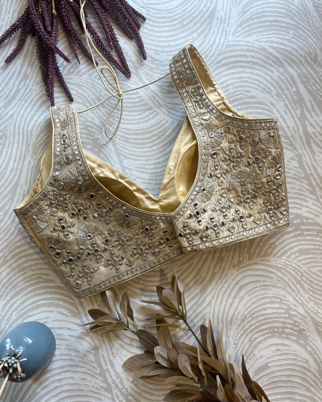 Gold Heavy Mirror Work Tissue Silk Blouse
