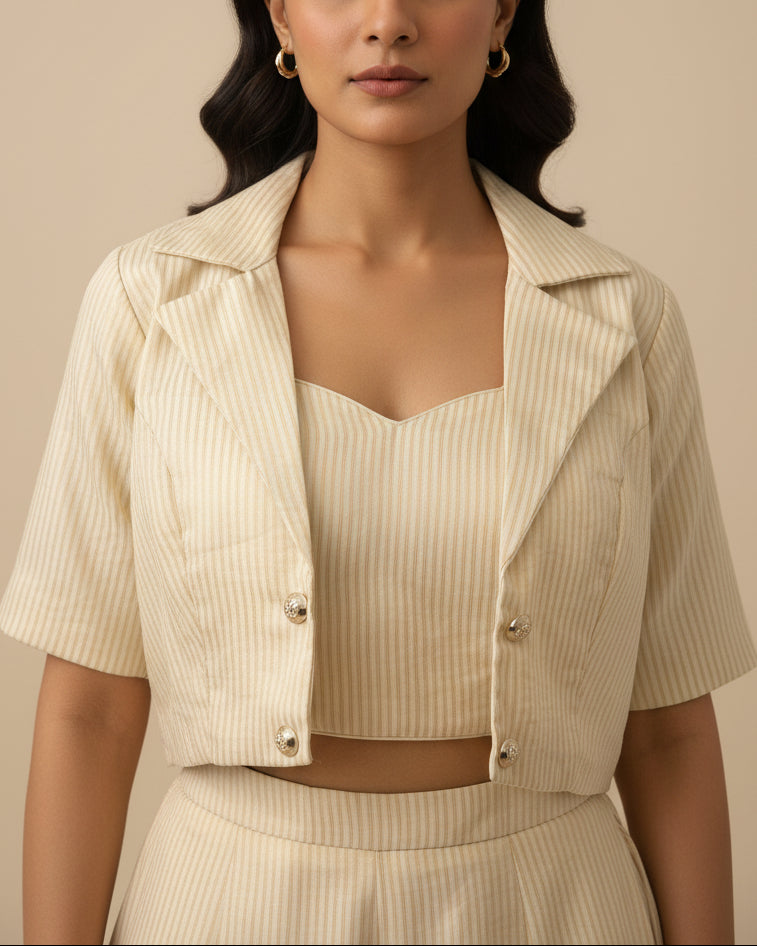 Off White 2-Piece Jacket Blouse - Readymade Saree Blouse