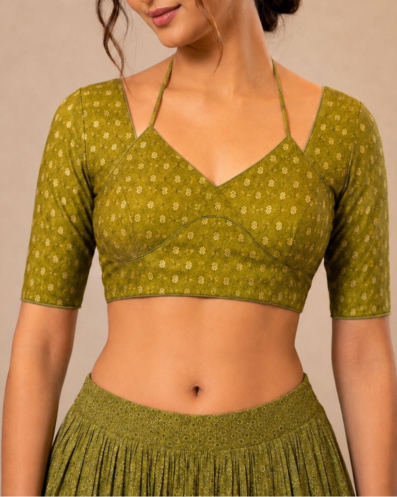Green Banarasi Madhubala Blouse - Readymade Saree Blouse