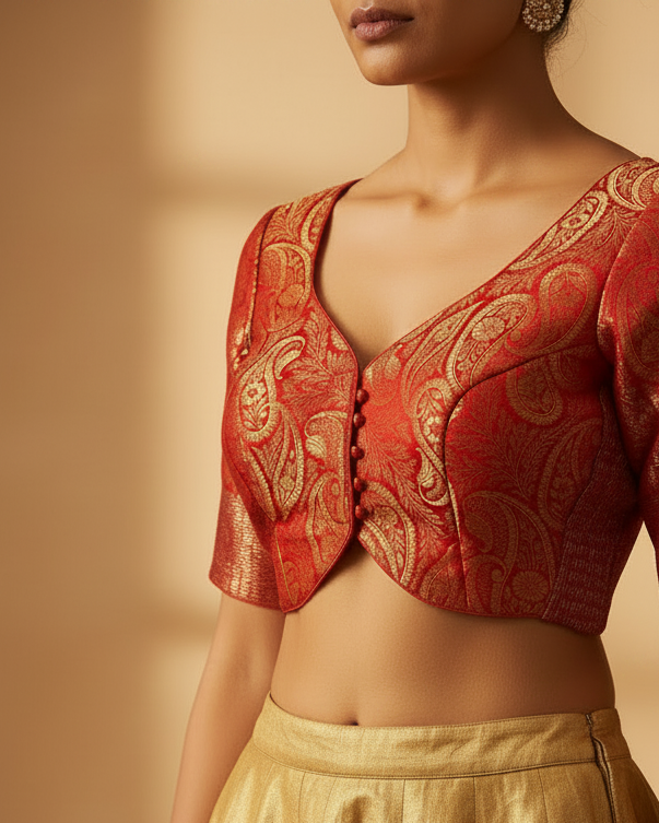 Red Banarasi Stretchable Blouse