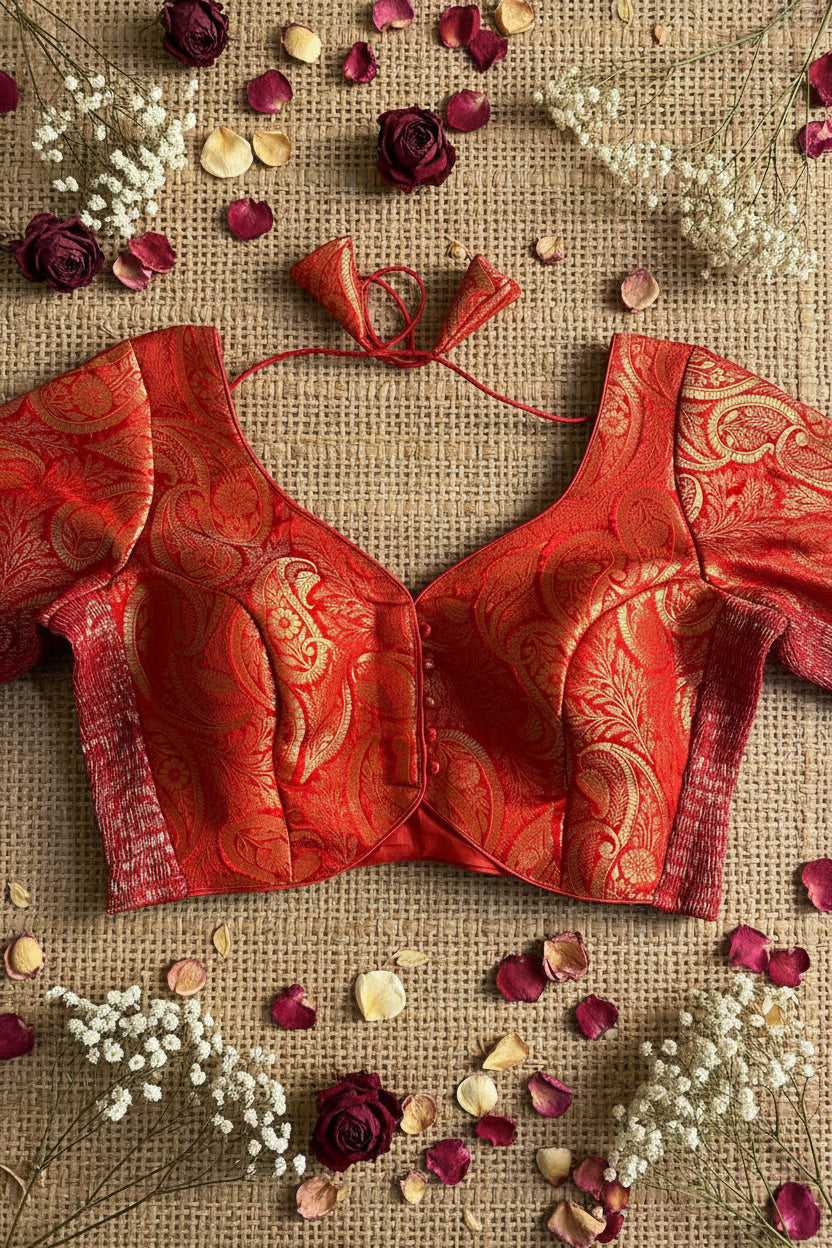 Red Banarasi Stretchable Blouse