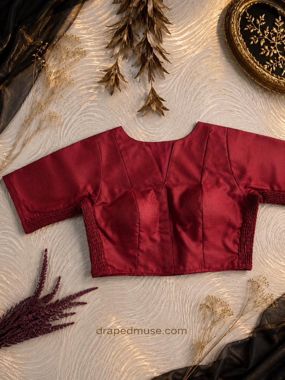 Maroon Plain Cotton Stretchable Blouse
