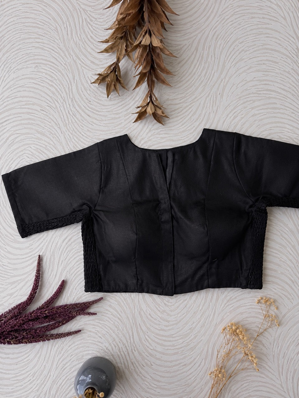 Black Plain Cotton Stretchable Blouse
