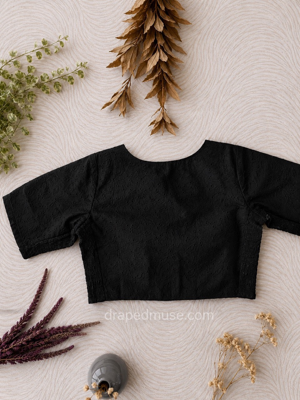 Black Hakoba Cotton Stretchable Blouse