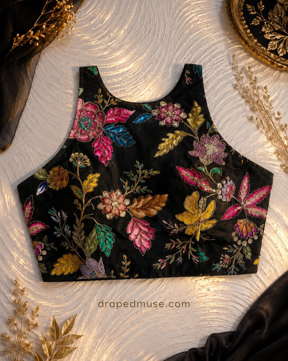 Black Floral Back Stretchable Blouse