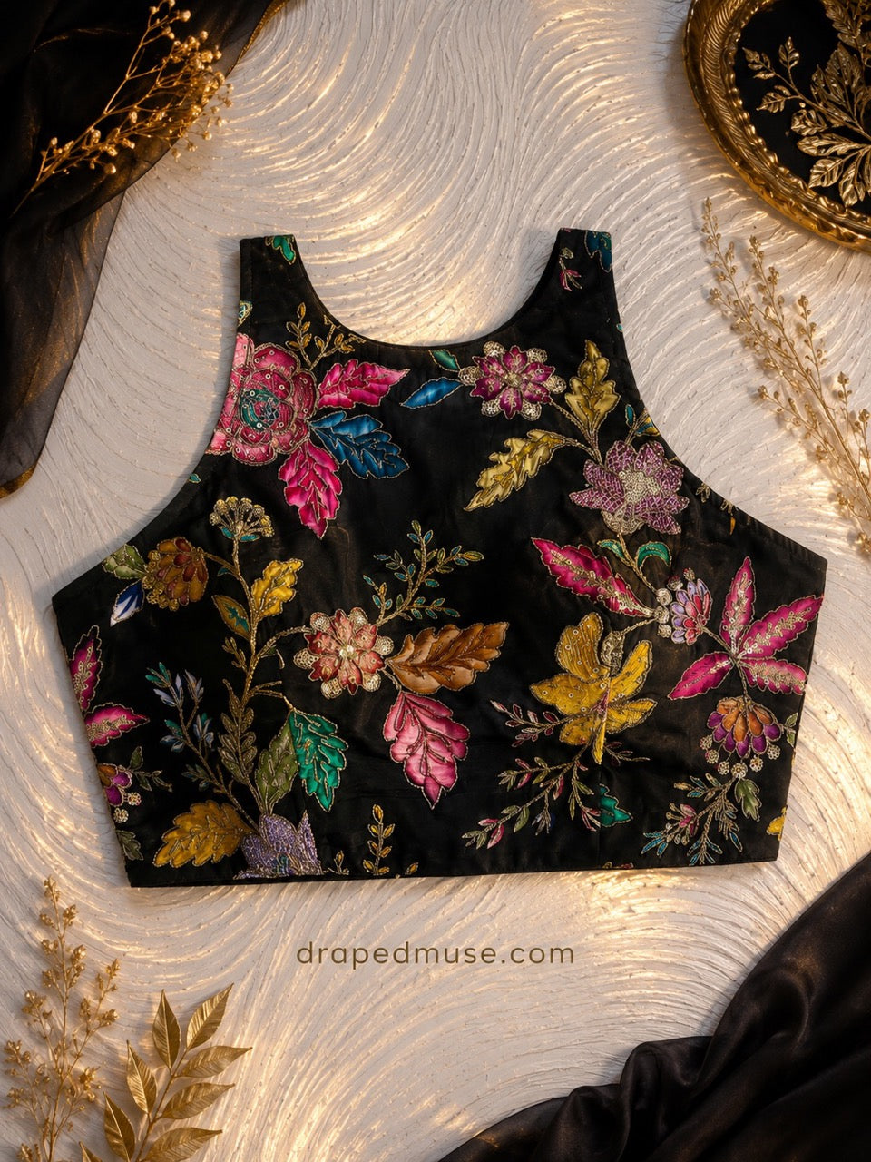 Black Floral Back Stretchable Blouse