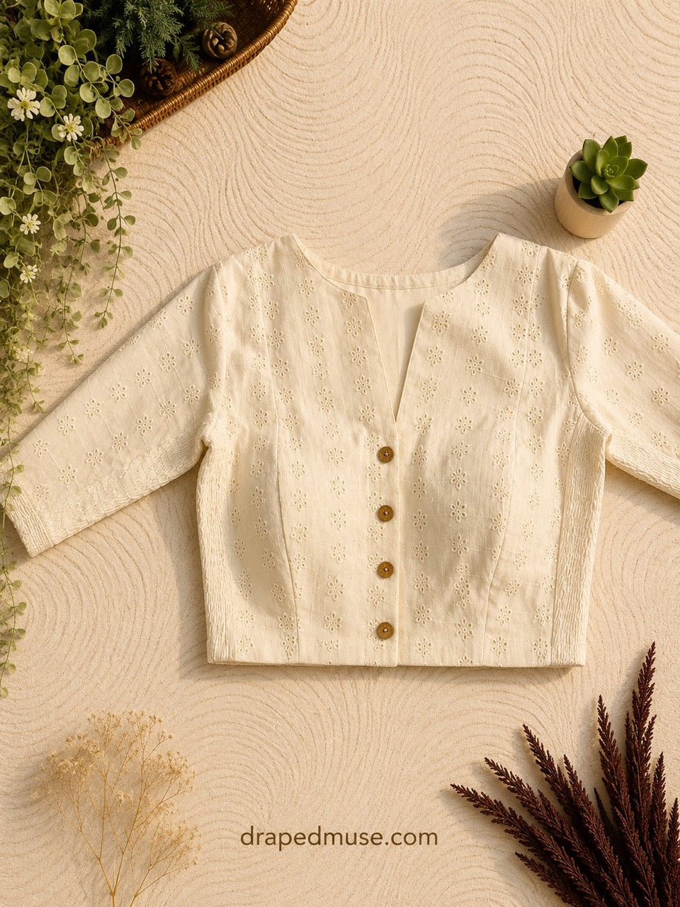 Off White Hakoba Cotton Stretchable Blouse (Copy)