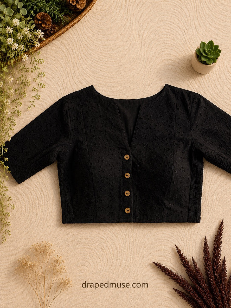 Black Hakoba Cotton Stretchable Blouse