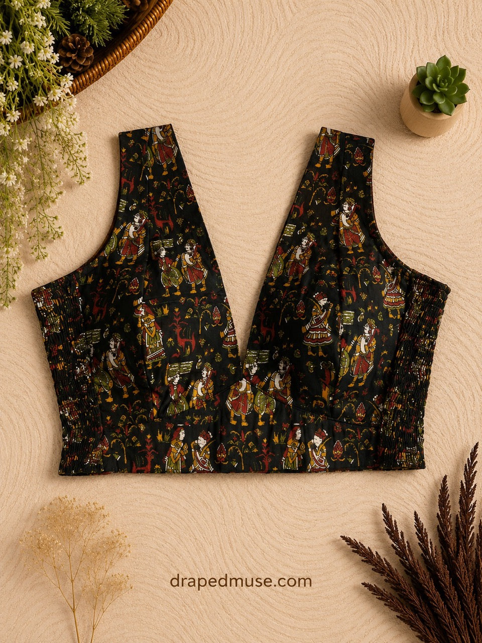 Black Printed Sleeveless Cotton Stretchable Blouse