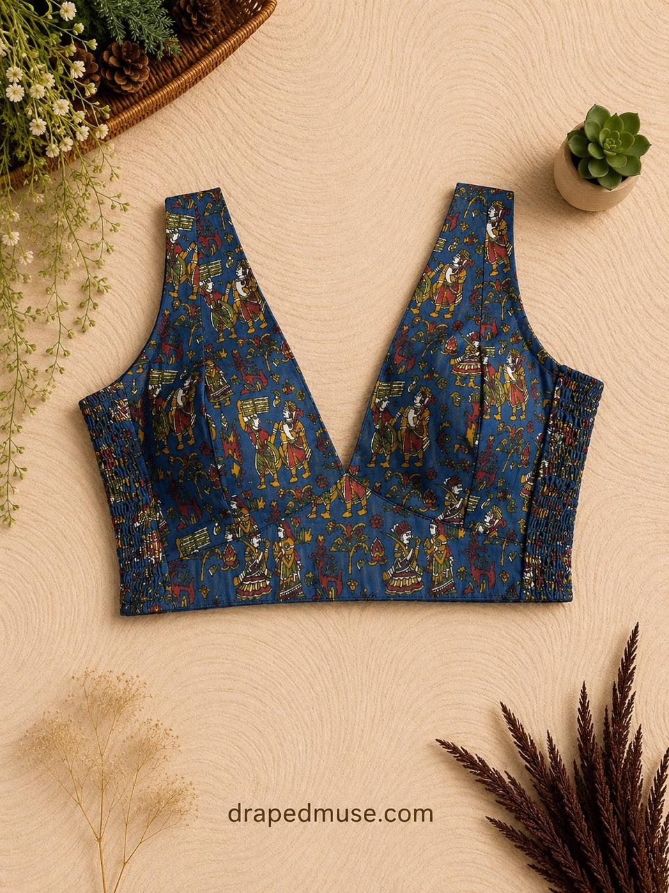 Blue Printed Sleeveless Cotton Stretchable Blouse