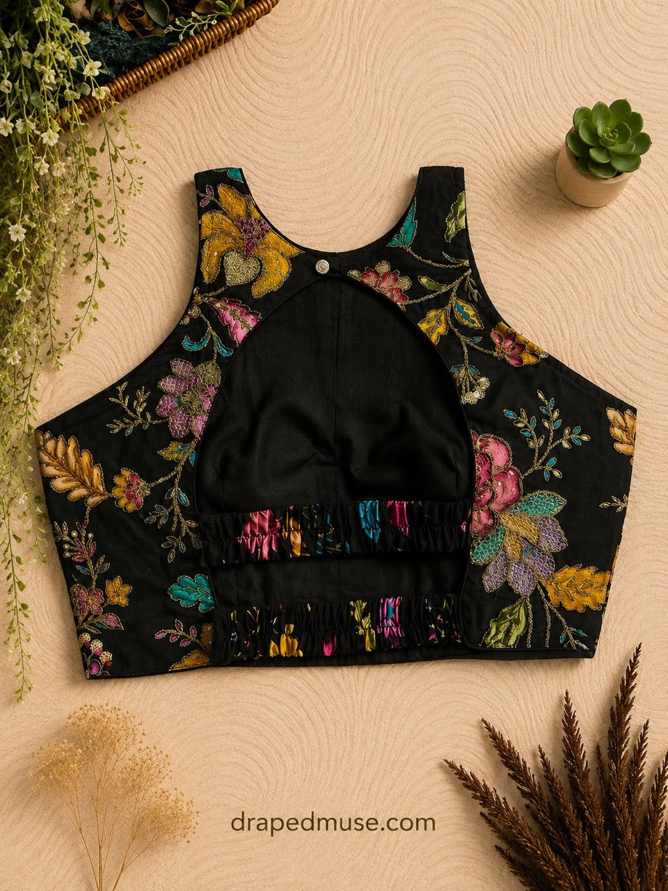 Black Floral Back Stretchable Blouse