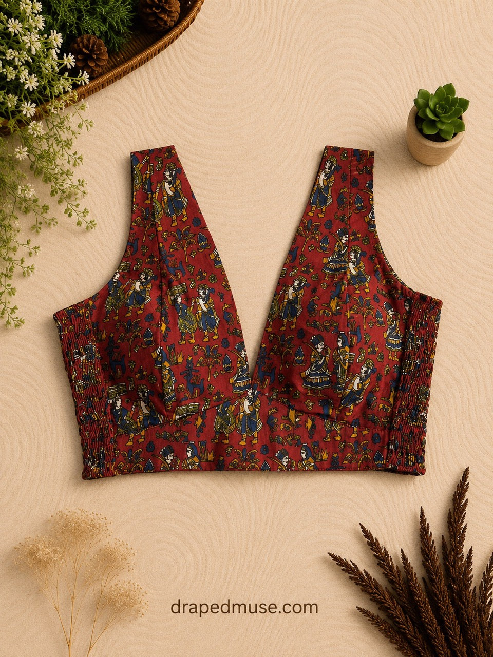 Maroon Printed Sleeveless Cotton Stretchable Blouse