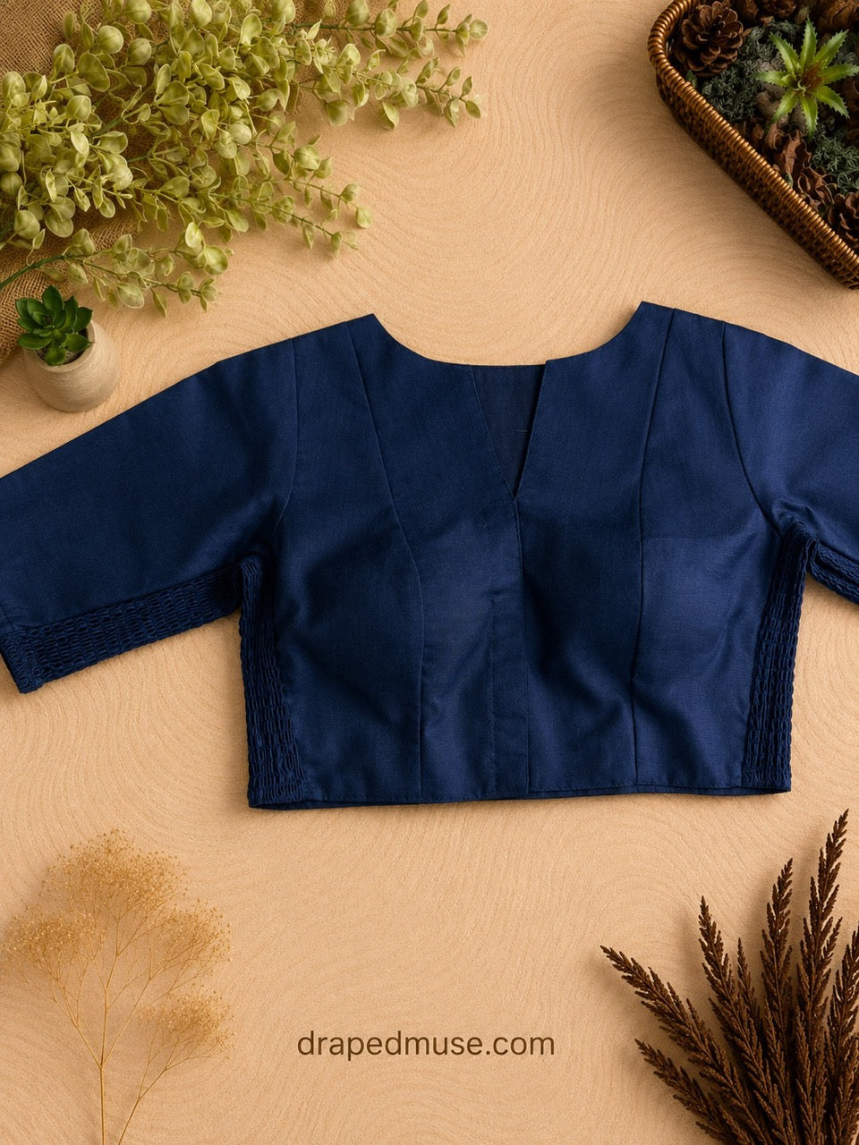 Navy Blue Plain Cotton Stretchable Blouse