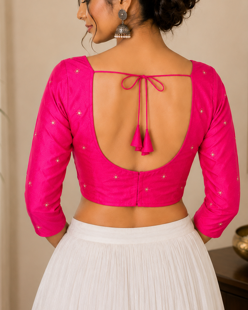 Pink Light Mirror Work Blouse - Readymade Saree Blouse