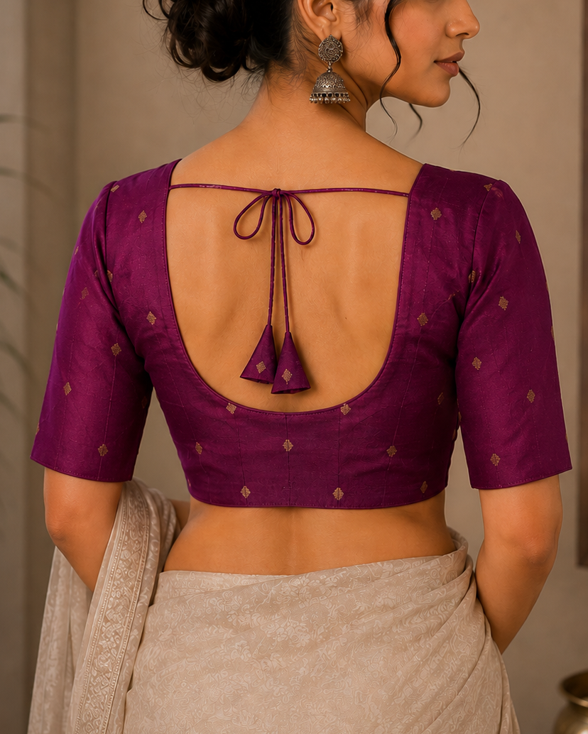 Purple Golden Zari Design Cotton Blouse - Readymade Saree Blouse