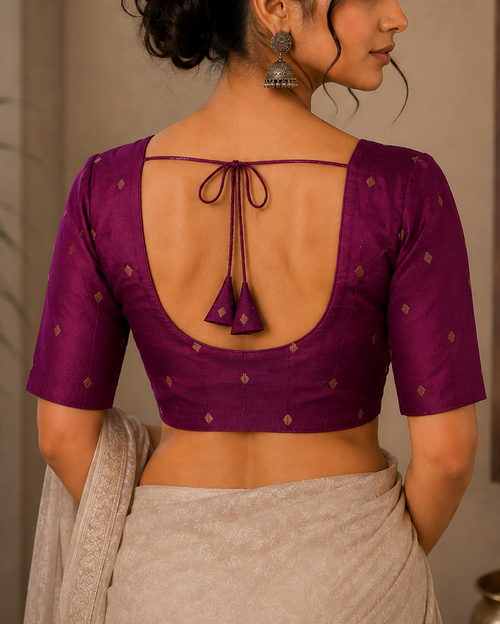 Purple Golden Zari Design Cotton Blouse - Readymade Saree Blouse