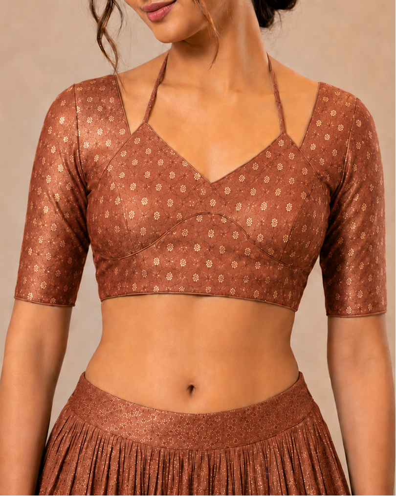 Peach Banarasi Madhubala Blouse - Readymade Saree Blouse