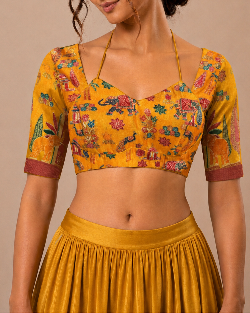 Yellow Silk Woven Madhubala Blouse - Readymade Saree Blouse