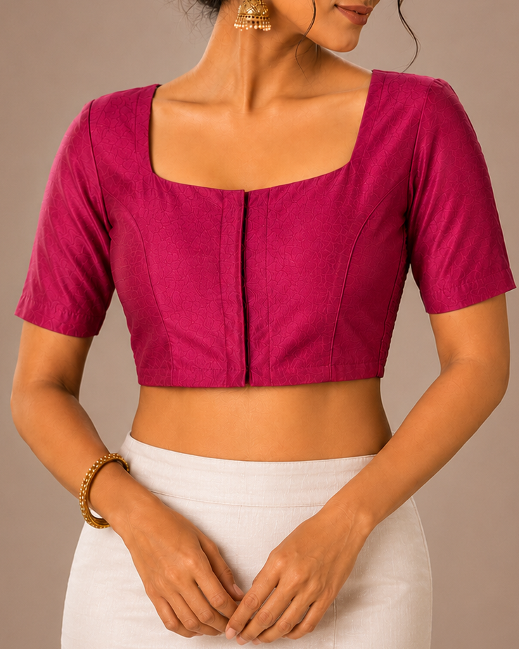 Pink Raw Silk Stretchable Blouse - Readymade Saree Blouse