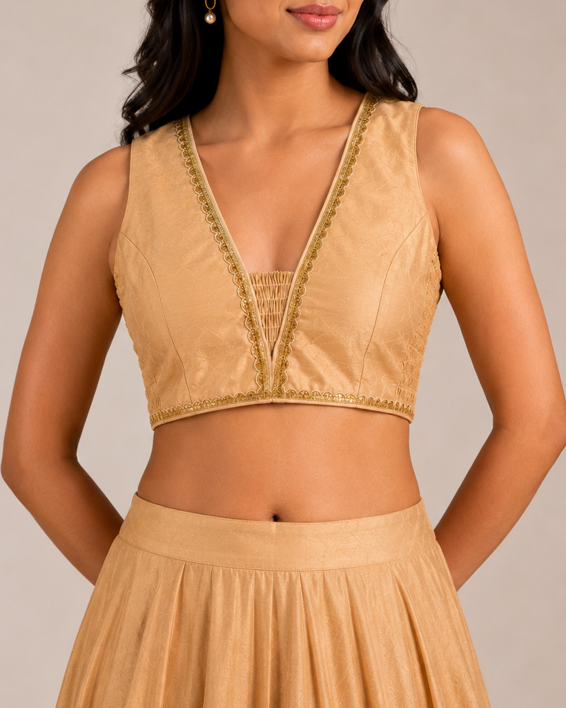Gold Raw Silk Stretchable Blouse - Readymade Saree Blouse