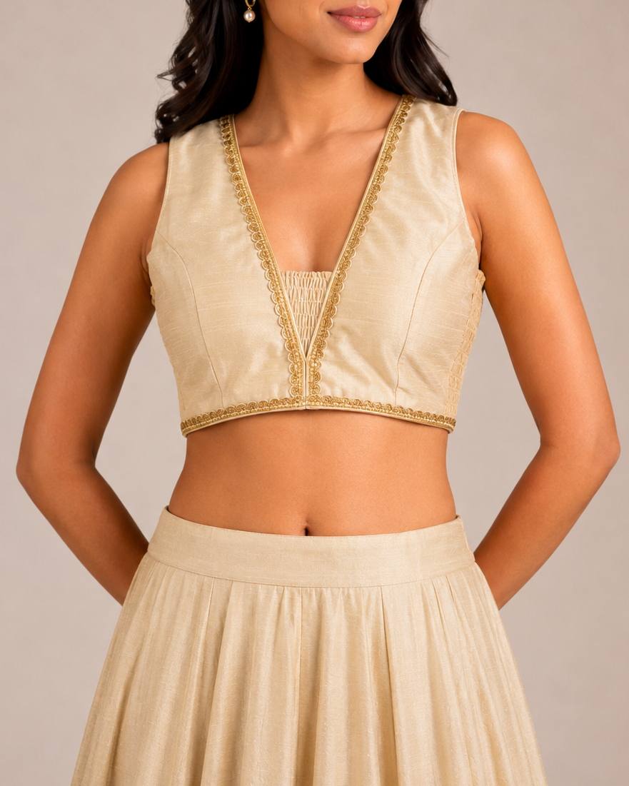 Off White Raw Silk Stretchable Blouse - Readymade Saree Blouse