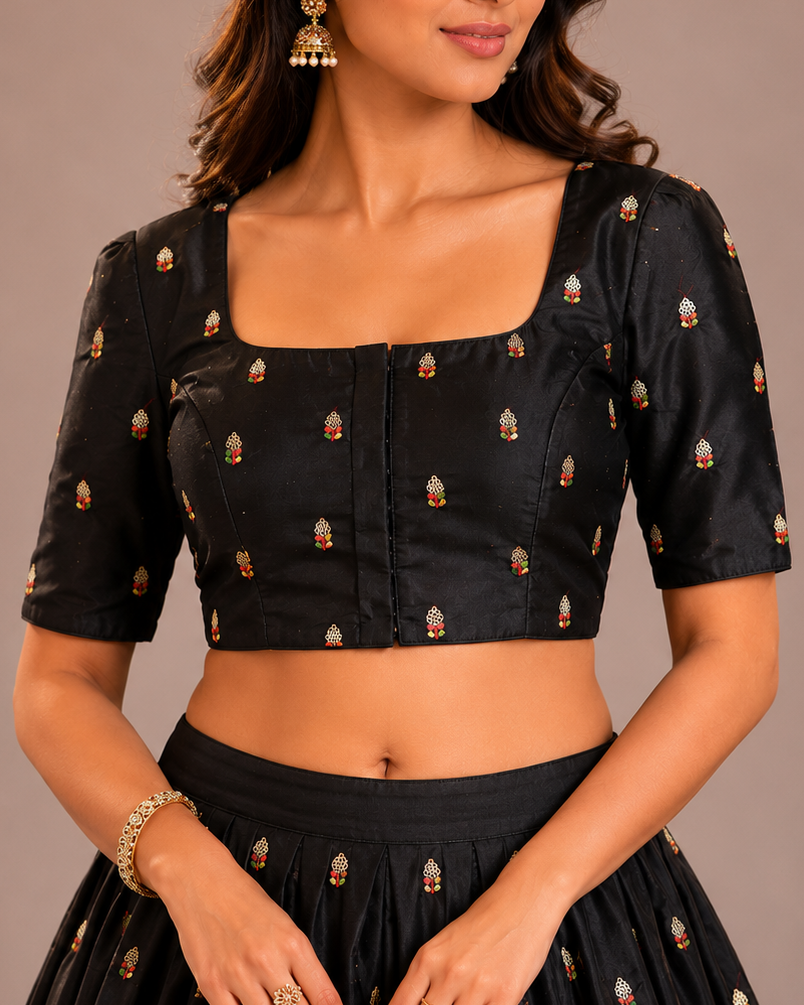 Black with Gold Sequins Work Blouse - Readymade Saree Blouse