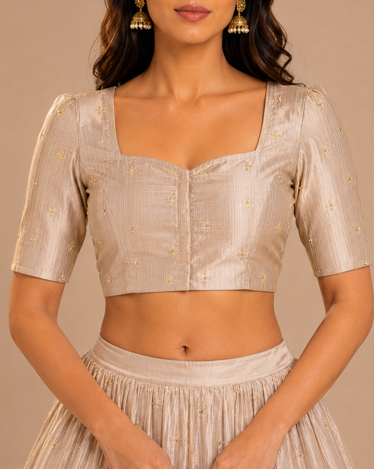 Beige Zari Tissue Silk Blouse - Readymade Saree Blouse