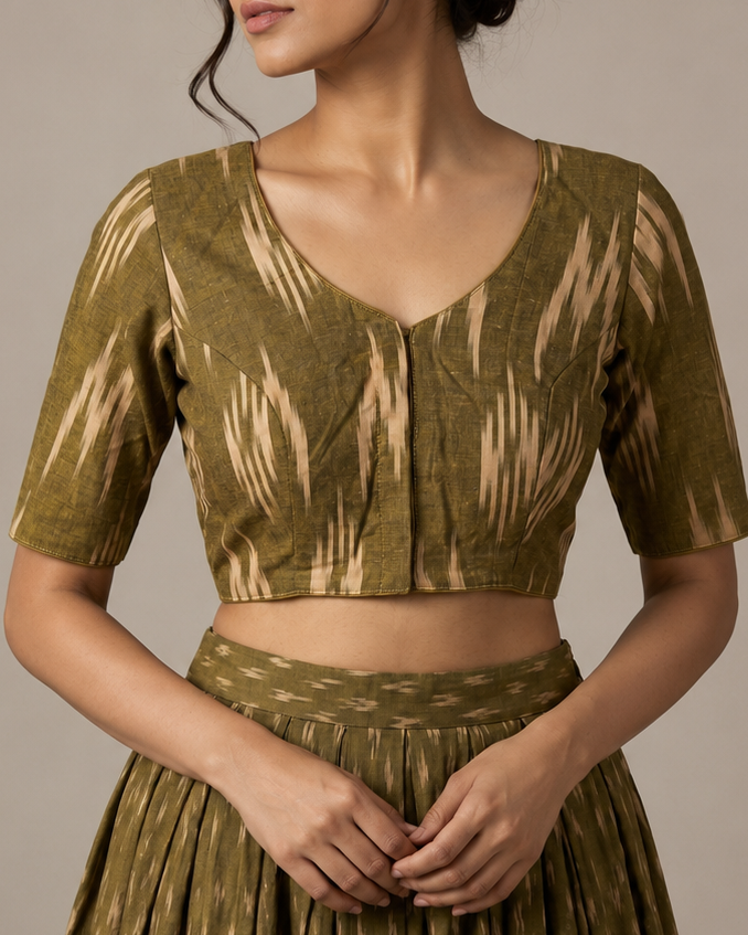 Gold Ikkat Cotton Blouse - Readymade Saree Blouse