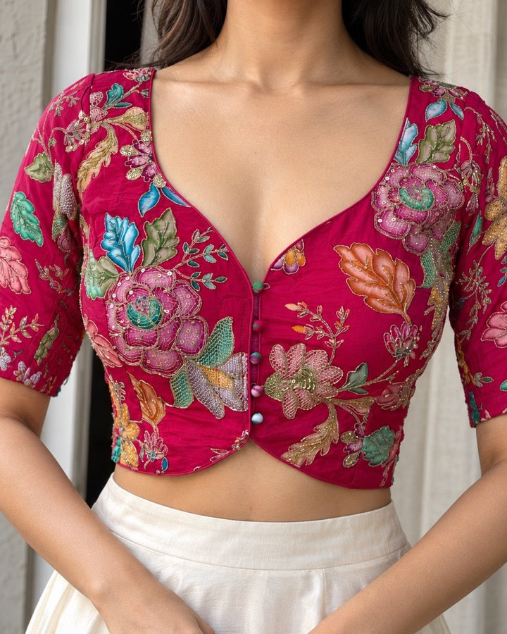 Rani Pink Crepe Floral Stretchable Blouse