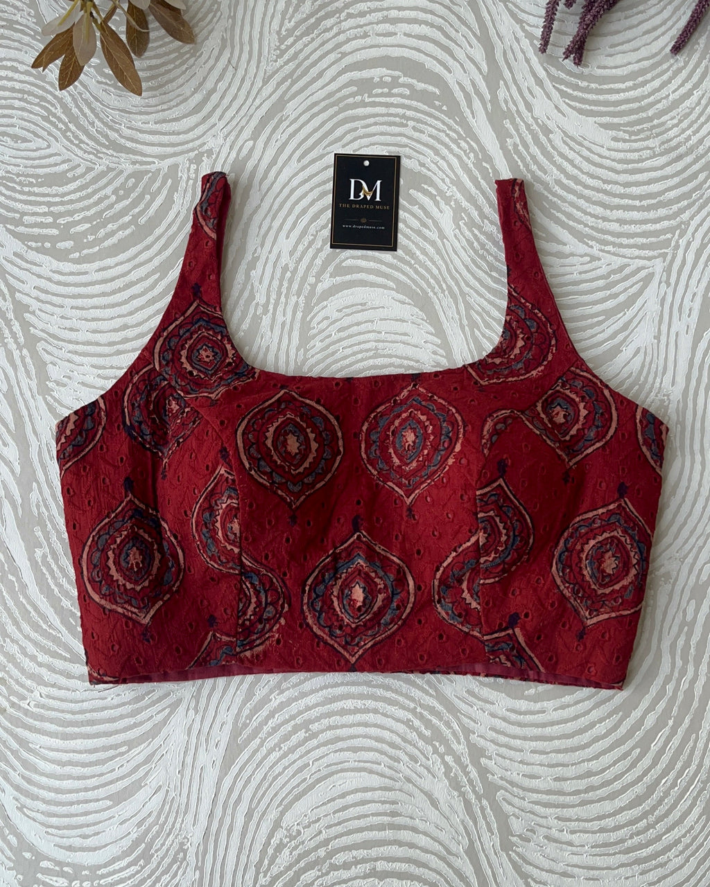 Red Ajrakh Blouse in Premium Hakoba Cotton