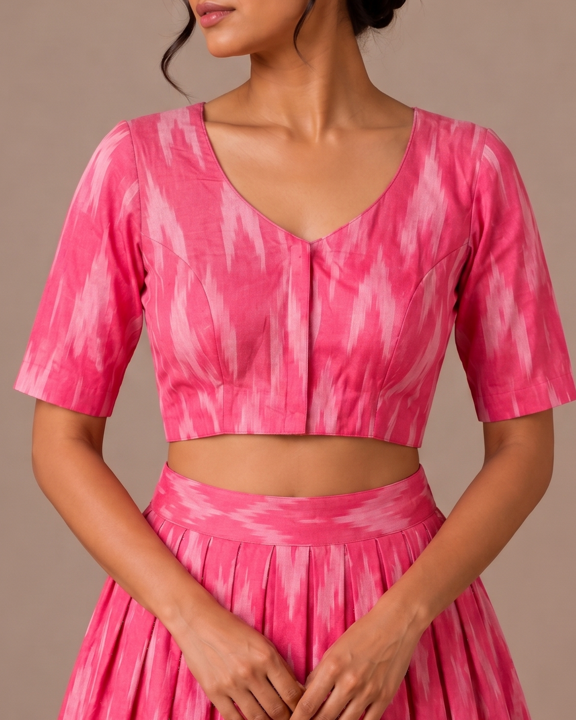 Pink Ikkat Cotton Blouse - Readymade Saree Blouse