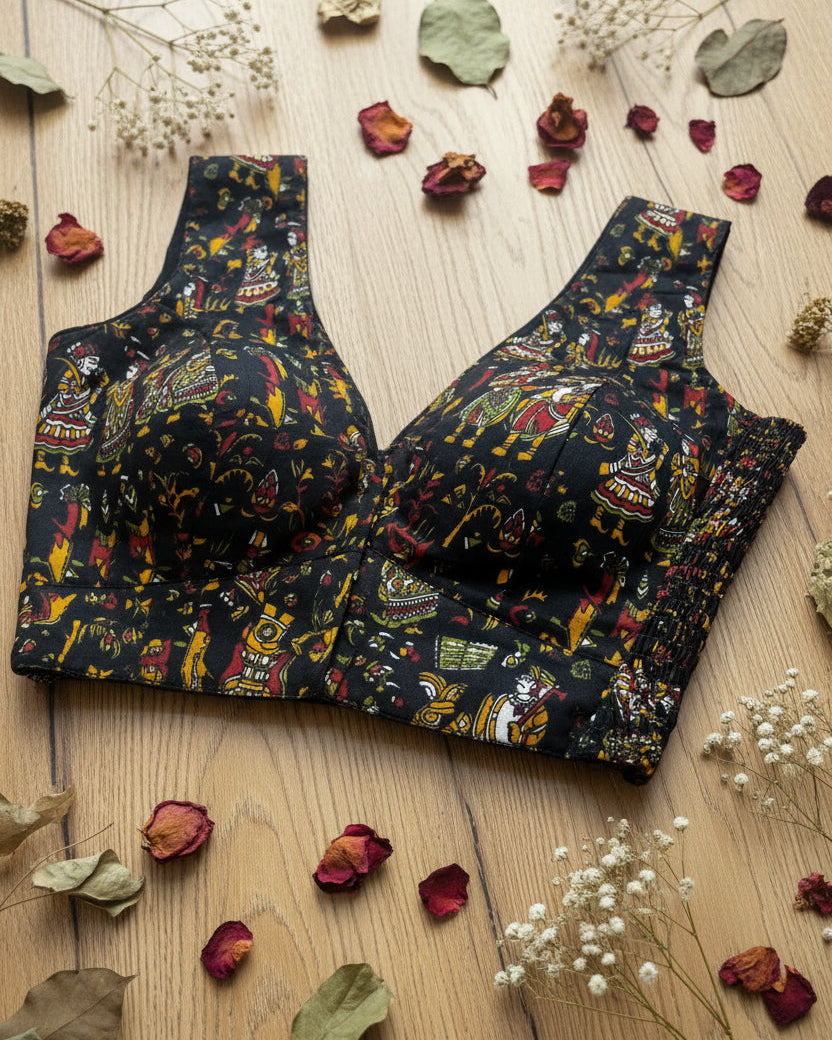 Black Printed Sleeveless Cotton Stretchable Blouse