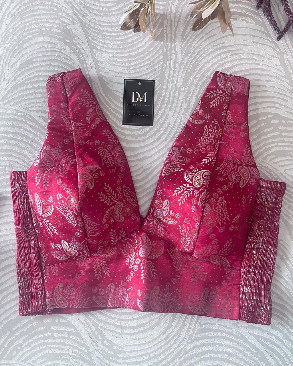 Rani Pink Banarasi Stretchable Blouse Sleeveless