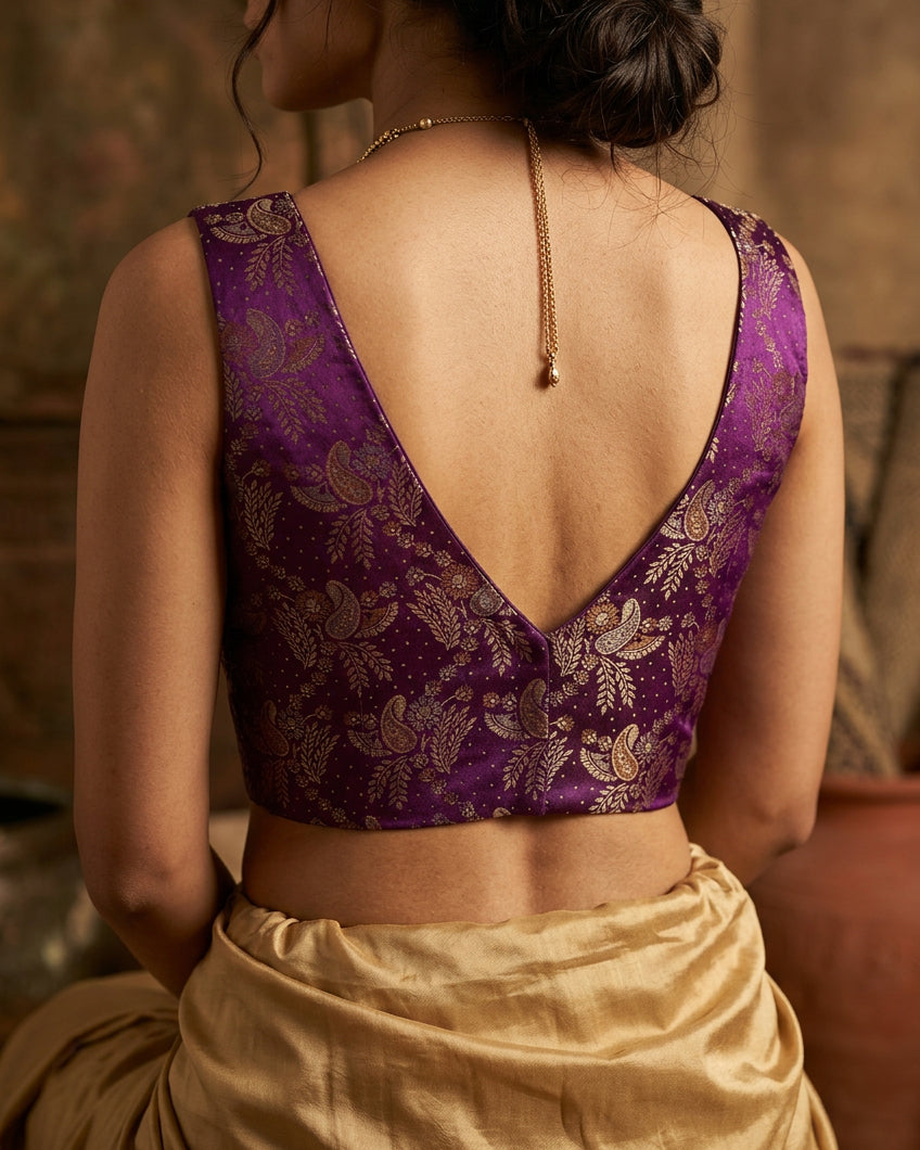 Violet Banarasi Stretchable Blouse Sleeveless
