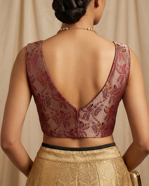 Maroon Zari Banarasi Stretchable Blouse Sleeveless