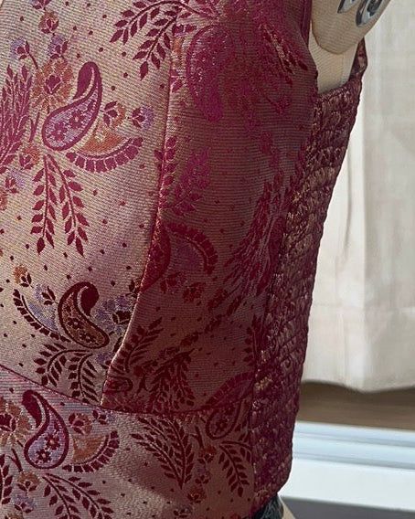 Maroon Banarasi Stretchable Blouse Sleeveless