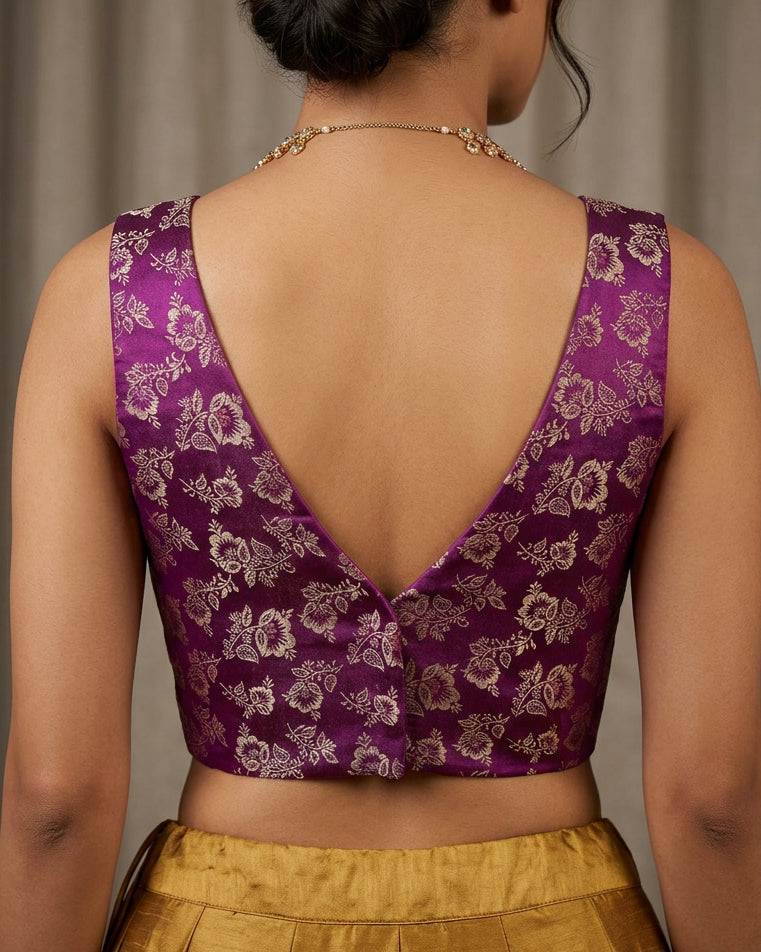 Violet Banarasi Stretchable Blouse Sleeveless