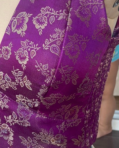 Violet Banarasi Stretchable Blouse Sleeveless