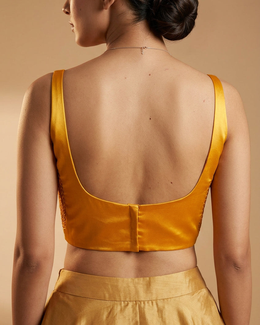 Yellow Satin Bollywood Stretchable Blouse