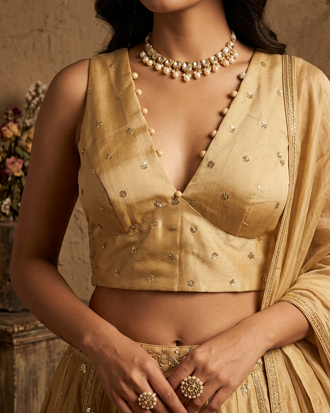 Gold Crepe Stretchable Blouse