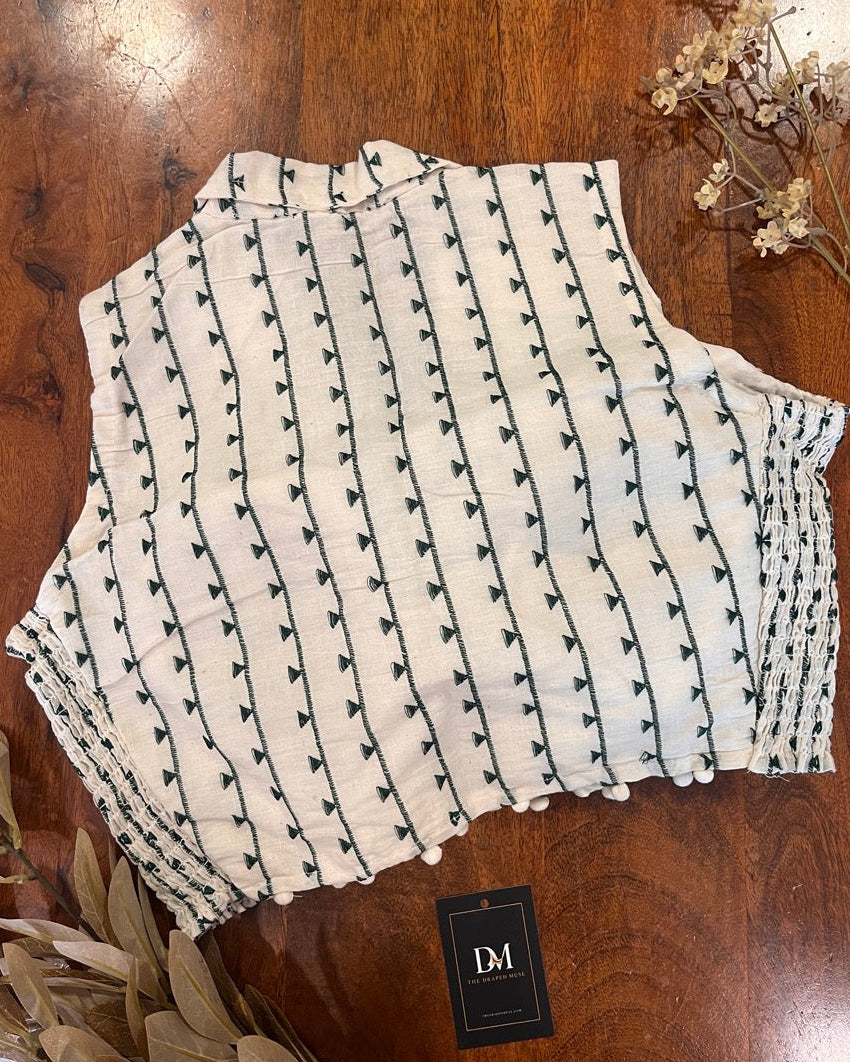 White Cotton Collared Stretchable Blouse - Readymade Saree Blouse