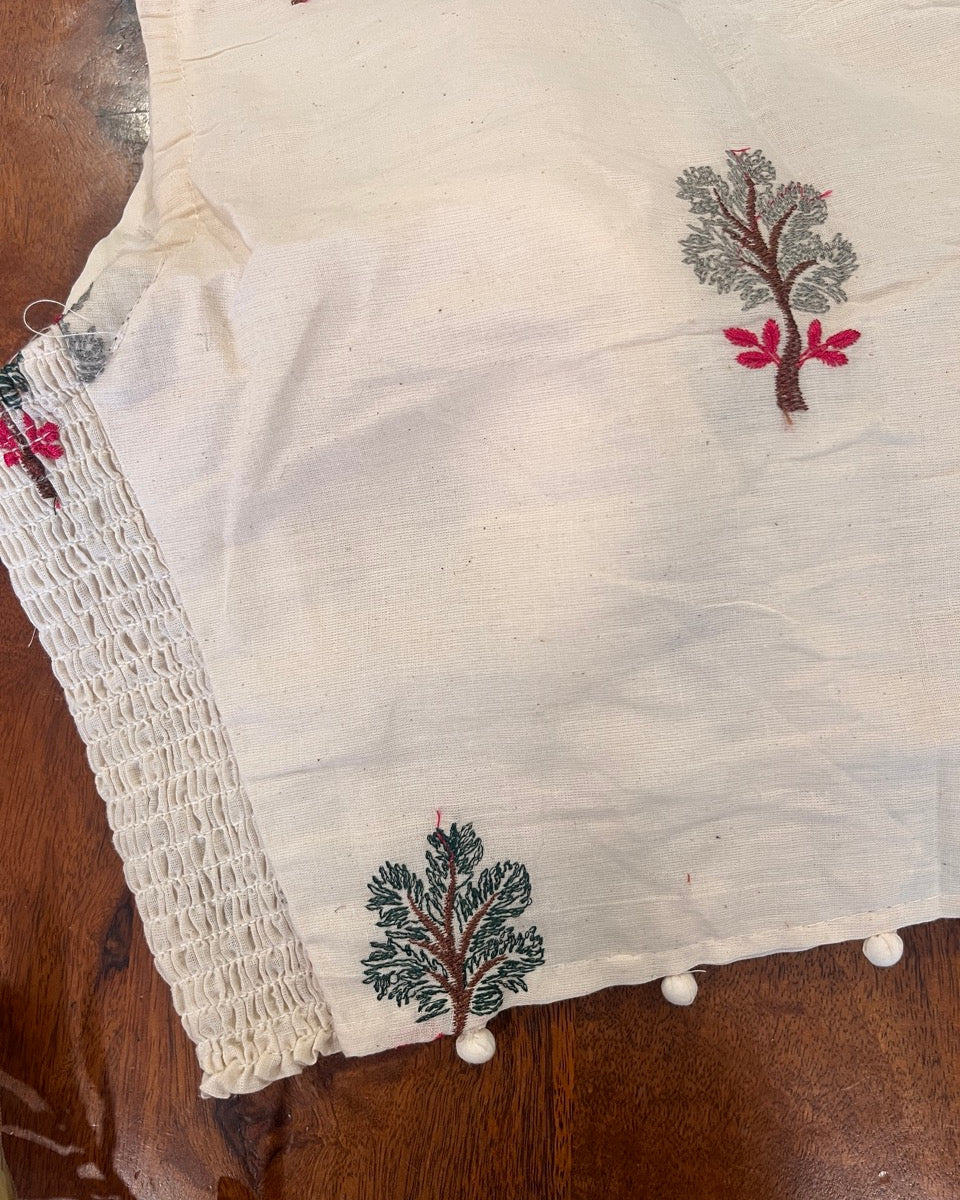 White Cotton Collared Stretchable Blouse - Readymade Saree Blouse
