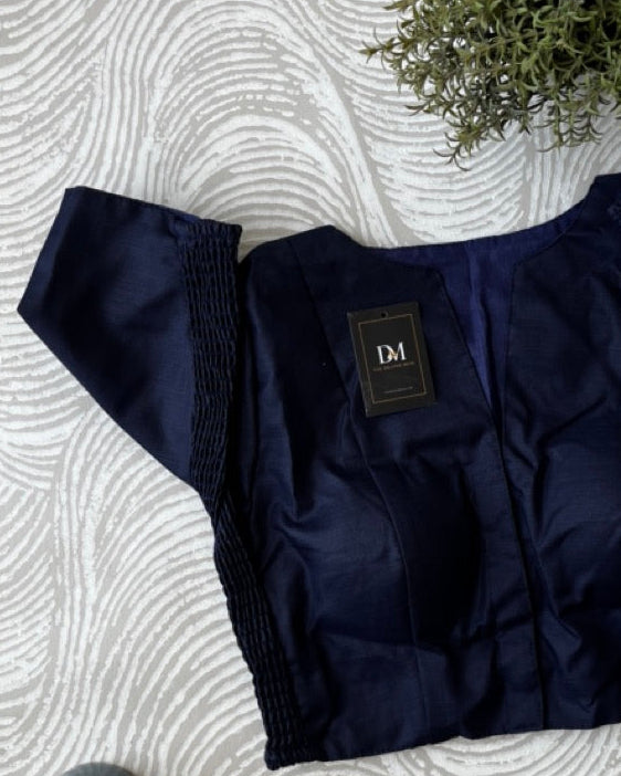 Navy Blue Plain Cotton Stretchable Blouse