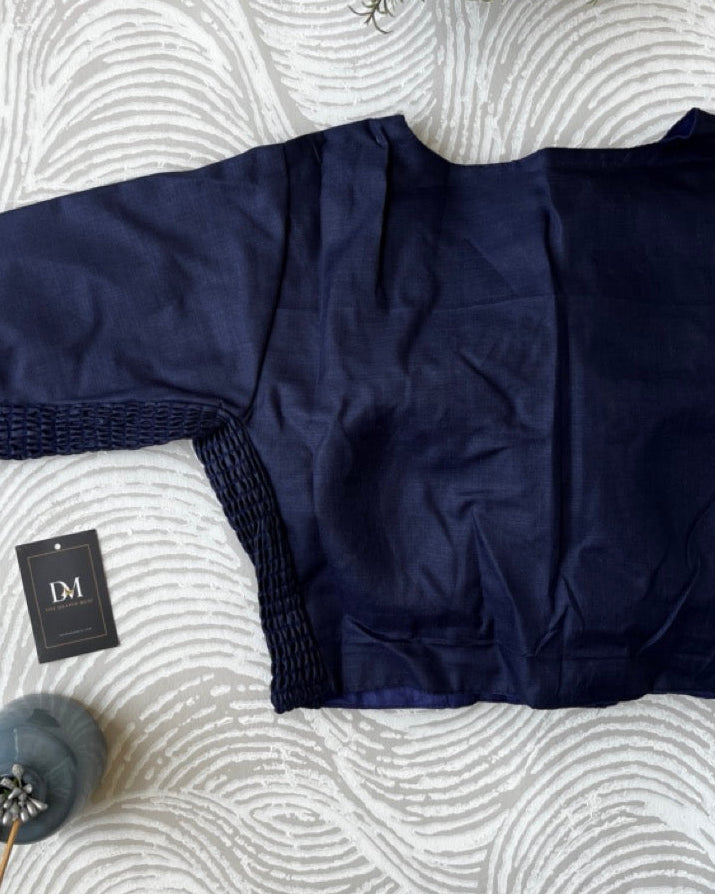 Navy Blue Plain Cotton Stretchable Blouse