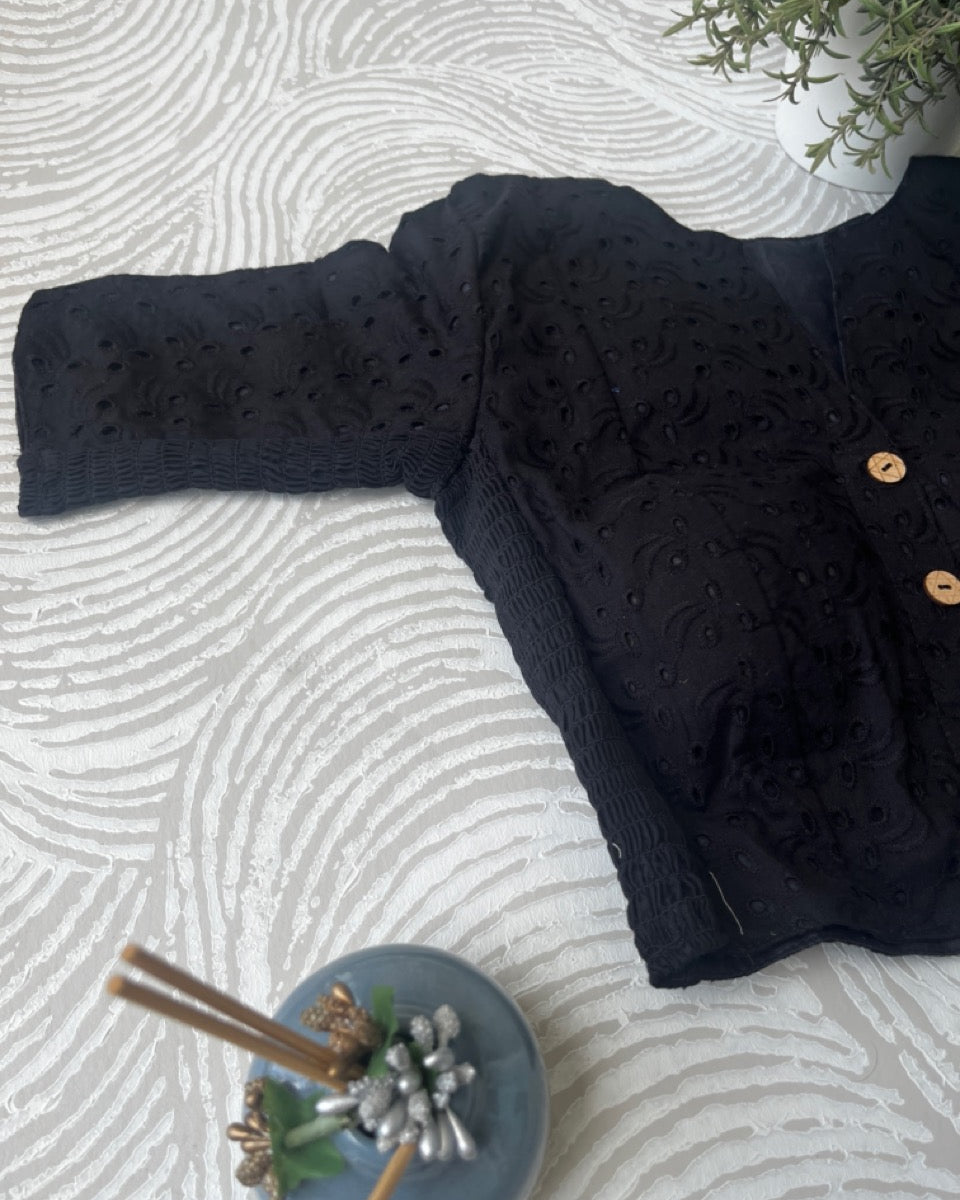 Black Hakoba Cotton Stretchable Blouse