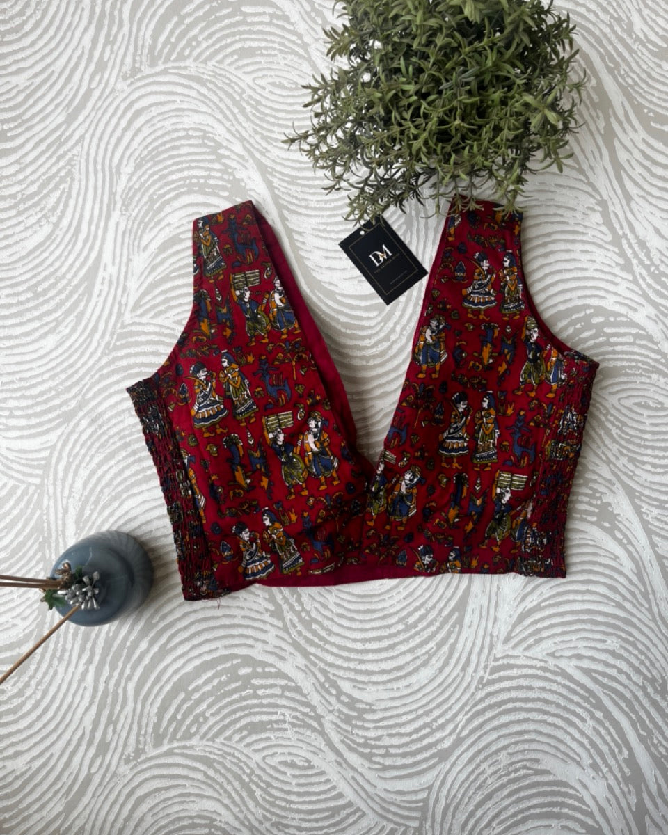Maroon Printed Sleeveless Cotton Stretchable Blouse