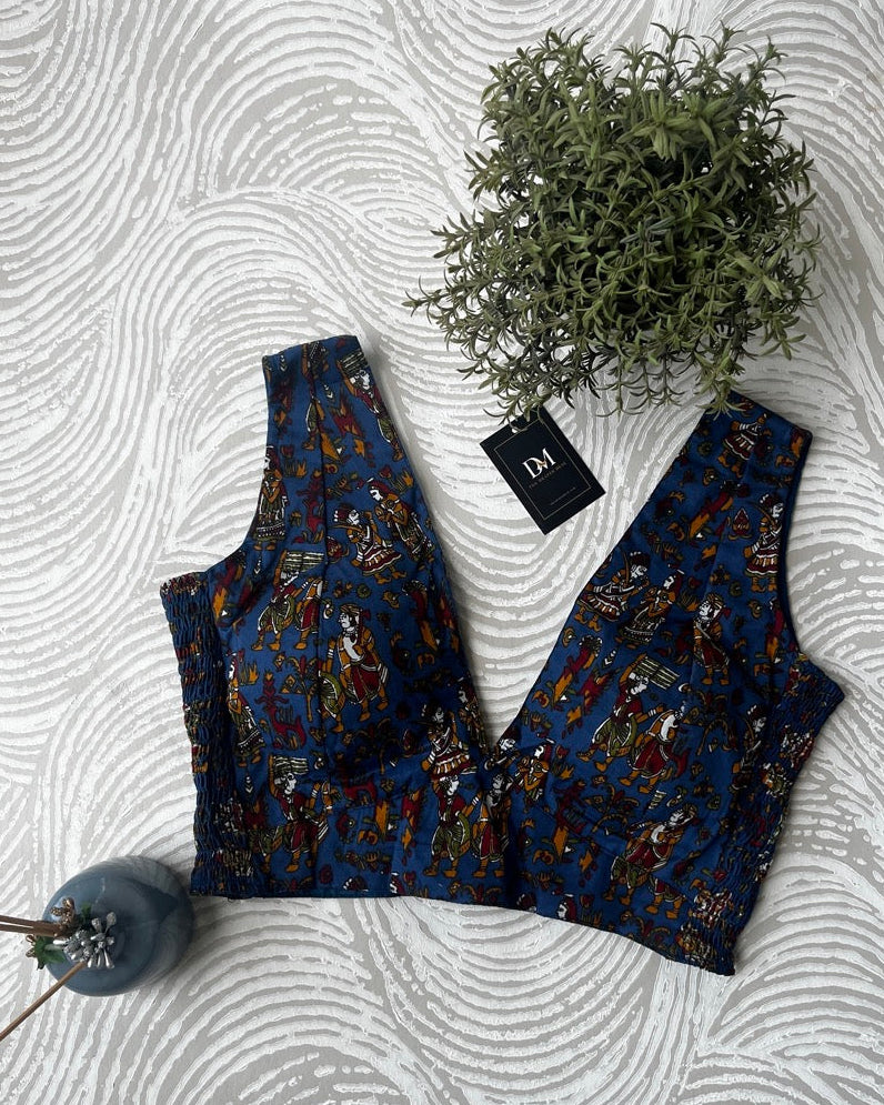 Blue Printed Sleeveless Cotton Stretchable Blouse