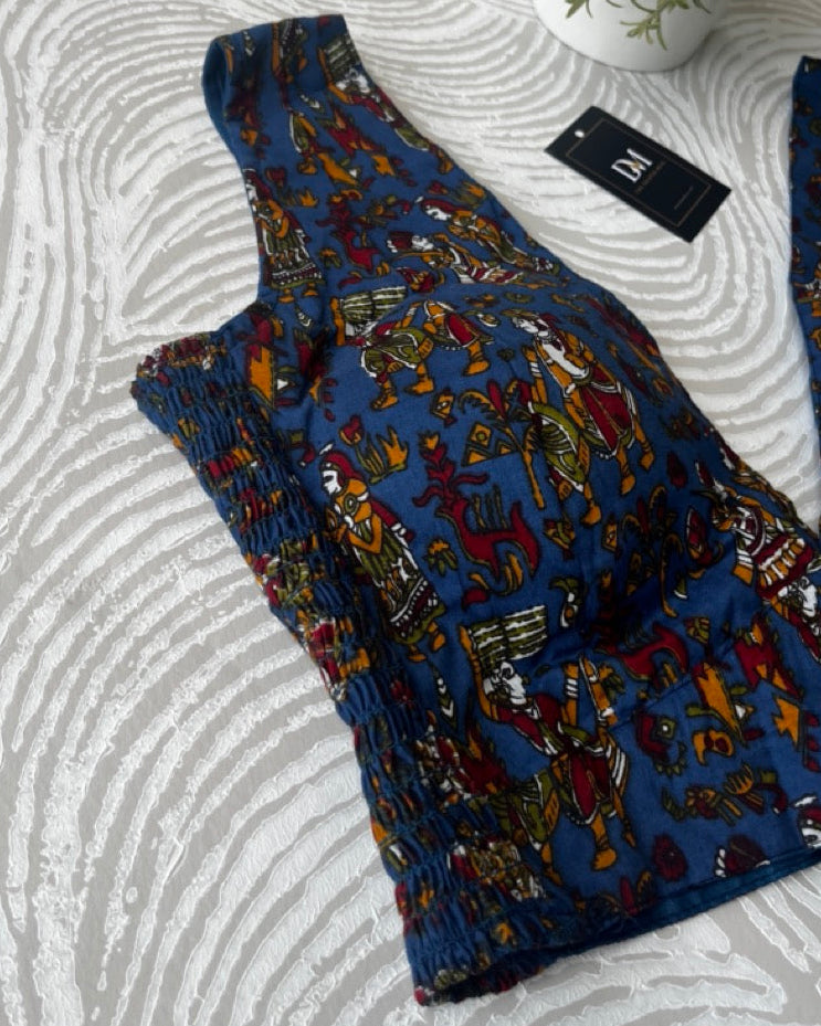 Blue Printed Sleeveless Cotton Stretchable Blouse