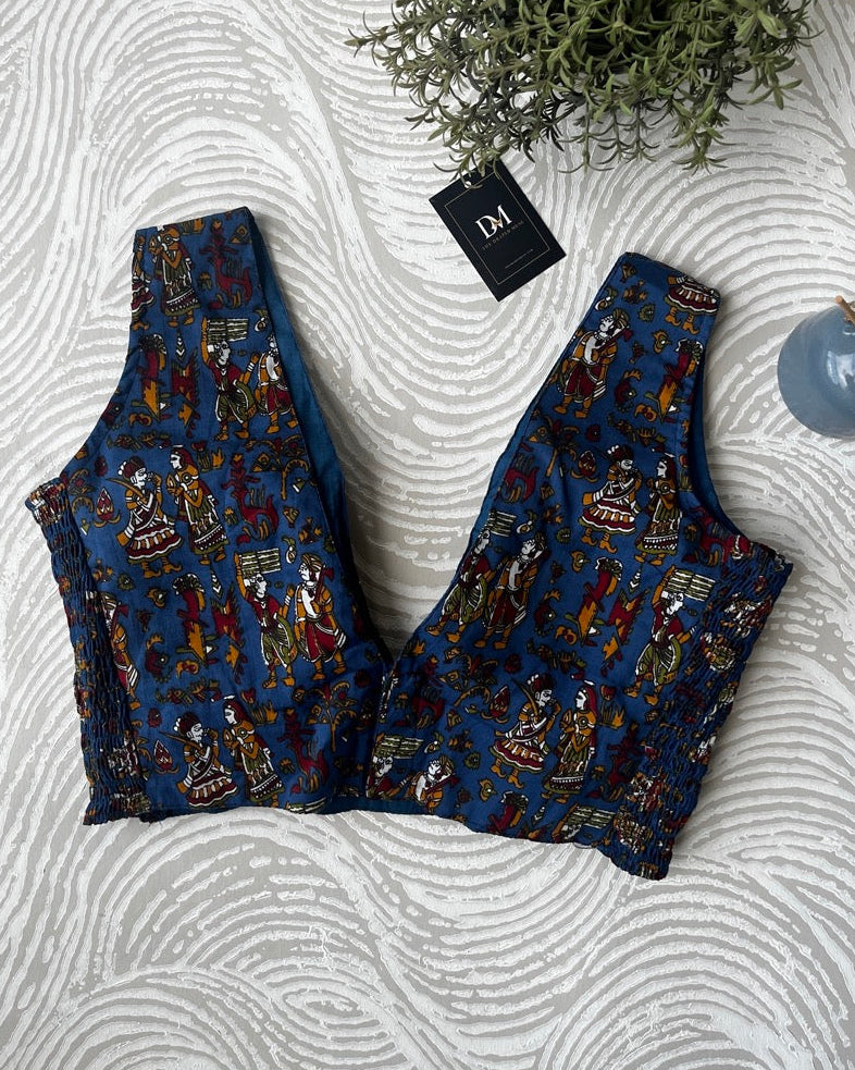 Blue Printed Sleeveless Cotton Stretchable Blouse